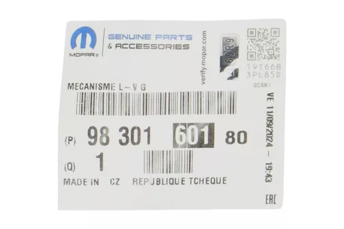 PSA / Stellantis MECHANISME LOS/ R8/ INTEVA 123986/ ZIE 9830160180 (0000368990)